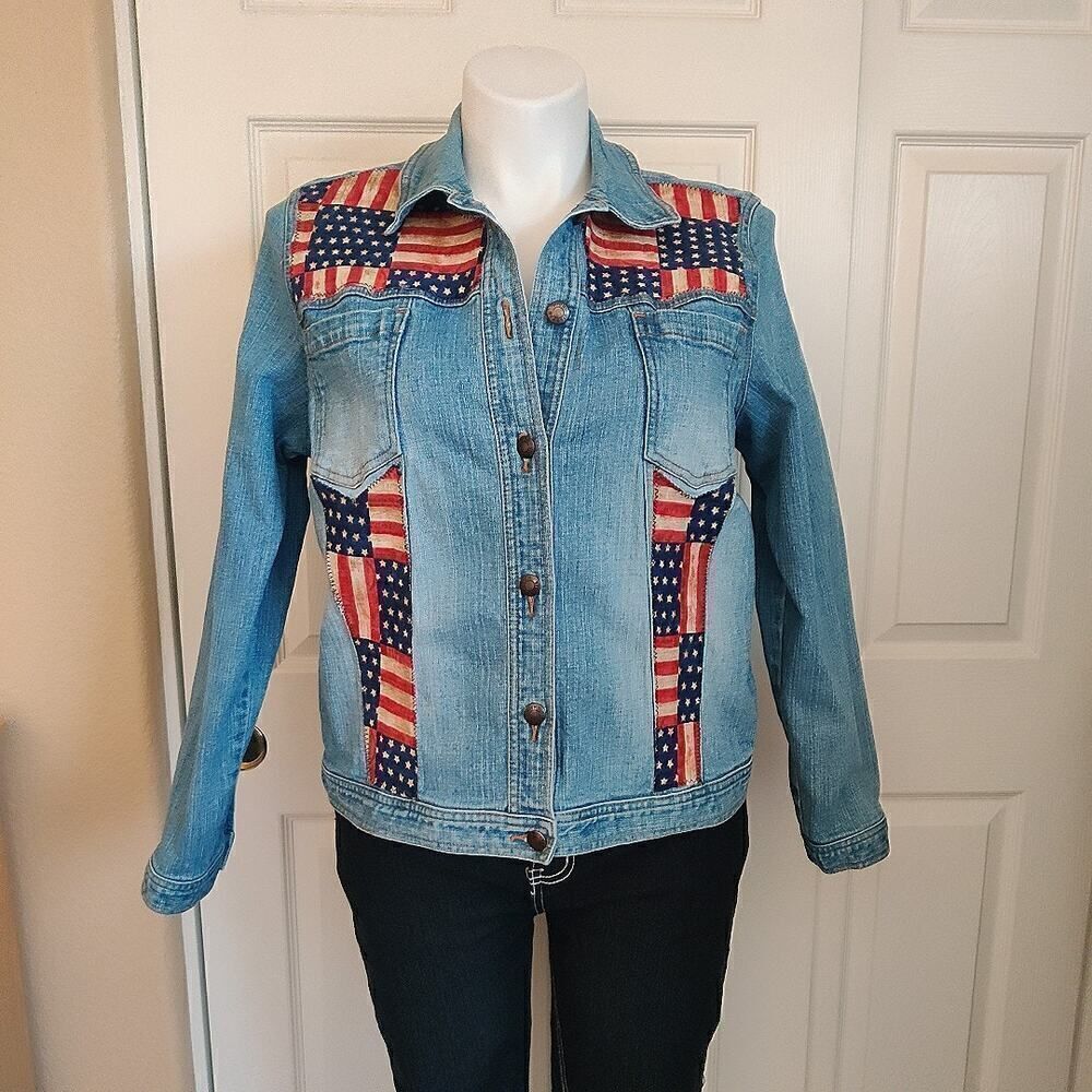Vintage High Sierra stars & stripes flag denim jacket sz XL
